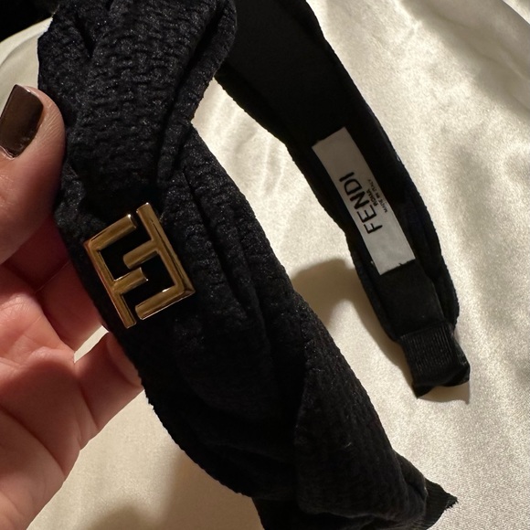 Fendi Black Braided Headband with Gold Logo - Picture 5 of 5